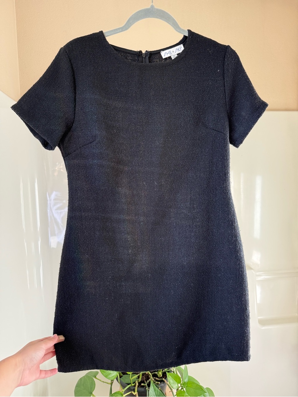 Black Short-Sleeve Shift Dress